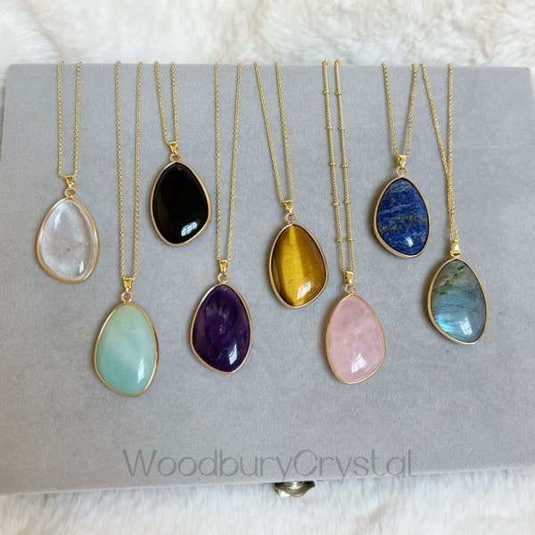 Natural crystal necklace|Healing crystal necklace |crystal pendant Rose quartz |Labradorite|14k gold filled Chain|Sterling silver necklace