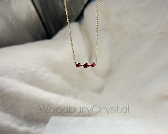 Minimalist necklace |Natural garnet necklace|Dainty garnet bar necklace |Solid Gold |Rose gold |Sterling Silver|Gold filled chain
