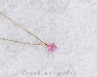 Natural Rose Quartz star Necklace|Dainty Rose quartz star necklace |Solid Gold |Rose gold |Sterling Silver|Gold filled chain