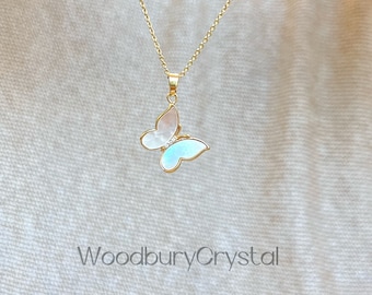 Dainty Butterfly Necklace |Mother of Pearl Necklace| Pendant Necklace |Solid Gold |Rose Gold |Sterling Silver|Gold Filled Chain