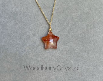 Natural Red Hematoid Quartz Necklace|Dainty Red Hematoid Quartz Star Necklace |18k Solid Gold |Rose Gold |Sterling Silver|Gold Filled Chain