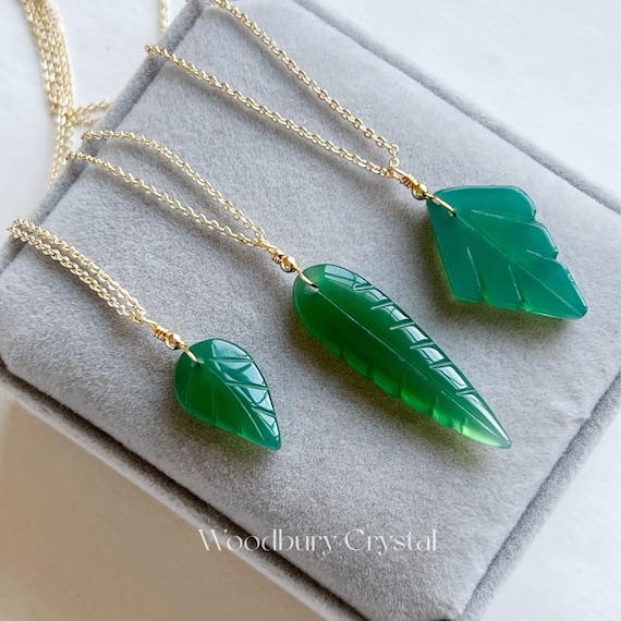 Green Agate Necklace|dainty Agate Leaf Necklace|solid Gold |rose
