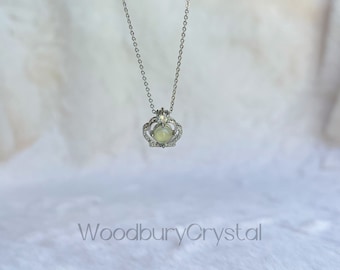 Natural prehnite  necklace |Dainty prehnite pendant|Silver necklace |White gold necklace