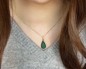 Dainty Malachite Necklace| Malachite teardrop necklace |Solid Gold |Rose gold |Sterling Silver|Gold filled chain