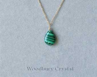 Malachite teardrop necklace |Dainty Malachite necklace |Real malachite |Silver necklace |14k gold filled necklace
