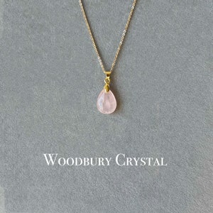 Rose Quartz Teardrop Necklace Natural Rose Quartz PendantsPink Jewelry14k Gold-Filled Necklace Sterling Silver Rose Gold 18k Gold image 1