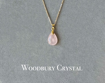 Rose Quartz Teardrop Necklace |Natural Rose Quartz Pendants|Pink Jewelry|14k Gold-Filled Necklace |Sterling Silver |Rose Gold |18k Gold