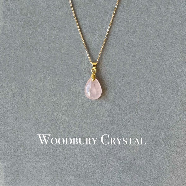 Rose Quartz Teardrop Necklace |Natural Rose Quartz Pendants|Pink Jewelry|14k Gold-Filled Necklace |Sterling Silver |Rose Gold |18k Gold