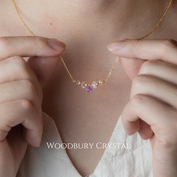 Dainty Purple Crystal Bar Necklace | Elegant Gold Silver Jewelry | Swarovski Amethyst Crystal Necklace| Minimalist Bridesmaid Gift Jewelry
