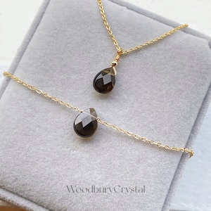 Natural Smoky Quartz Necklace|Dainty Smoky Quartz teardrop necklace|Solid Gold |Rose gold |Sterling Silver|Gold filled chain
