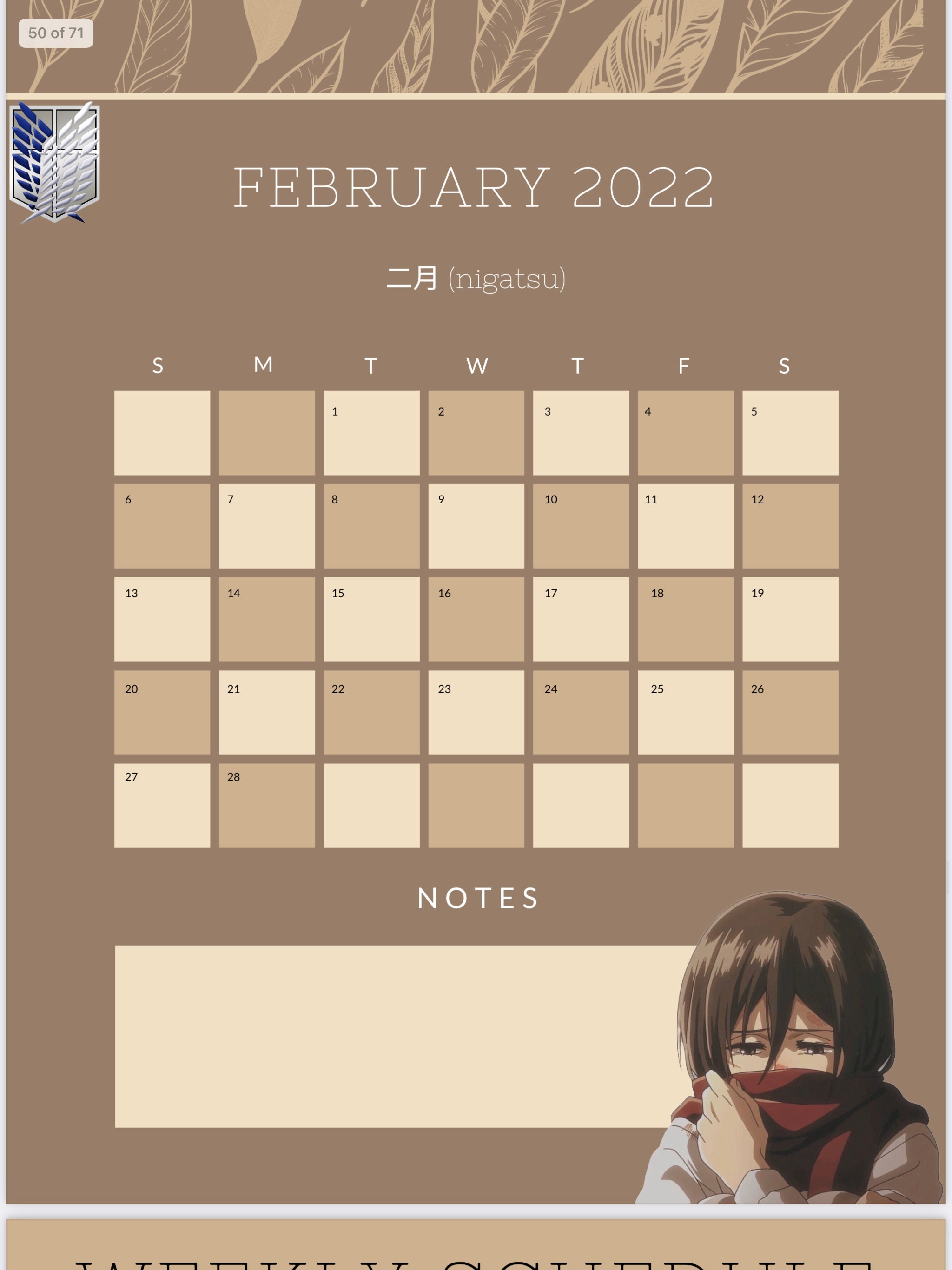 Attack On Titan Planner / Calendar Etsy