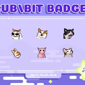 Twitch Sub / Bit Badges / Streamer / Cat / Pixel / Cute Sub Badges / Cute Cat / Sub Badges / Pixel Badges / Cat Meme Pixel