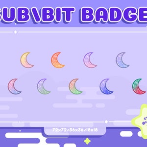 Twitch Sub/ Bit Badges / Streamer / Badges for Streamers / Moon / Cute Sub Badges / Bit Badges / Sub Badges / Moon Badges