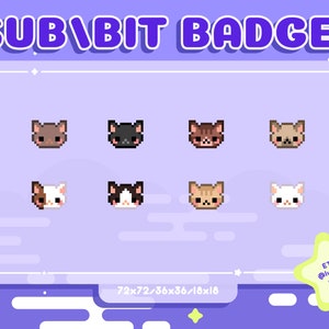 Twitch Sub / Bit Badges / Streamer / Badges for Streamers / Pixel / Cute Sub Badges / Cat / Sub Badges / Pixel Badges / Cat Pixel