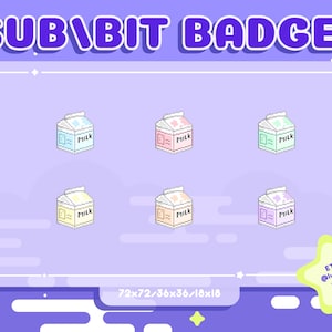 Twitch Sub / Bit Badges / Streamer / Badges for Streamers / Pixel / Cute Sub Badges / Sub Badges / Pixel Badges /  Pixel Game / Milk carton