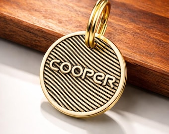 Personalized Brass Pet ID Tag, Engraved Dog Cat Collar Tag, 25mm