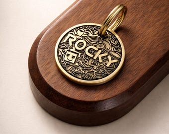 Personalized Brass Pet ID Tag, Engraved Dog Cat Collar Tag, 25mm