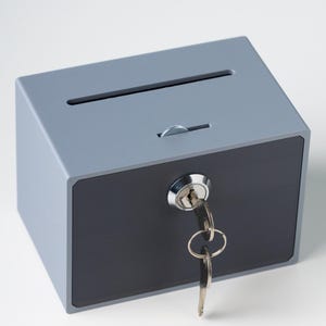 Customizable Donation Box with Keys: Modern Charity Collection