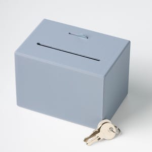 Customizable Donation Box with Keys: Modern Charity Collection