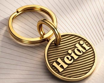 Personalized Brass Pet ID Tag, Engraved Dog Cat Collar Tag, 25mm