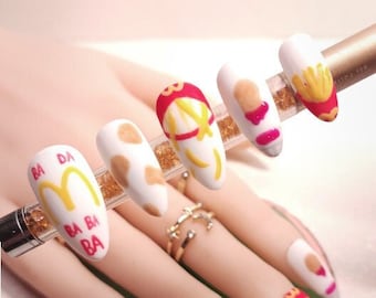 Silly Food Nails | McDonalds Inspired Nuggets and Fries Matte Custom Press On Nails | Glue on nails | False Nails