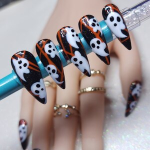 Cute Halloween Ghost Party Holographic Glitter Custom Press On Nails | Glue on nails | False Nails