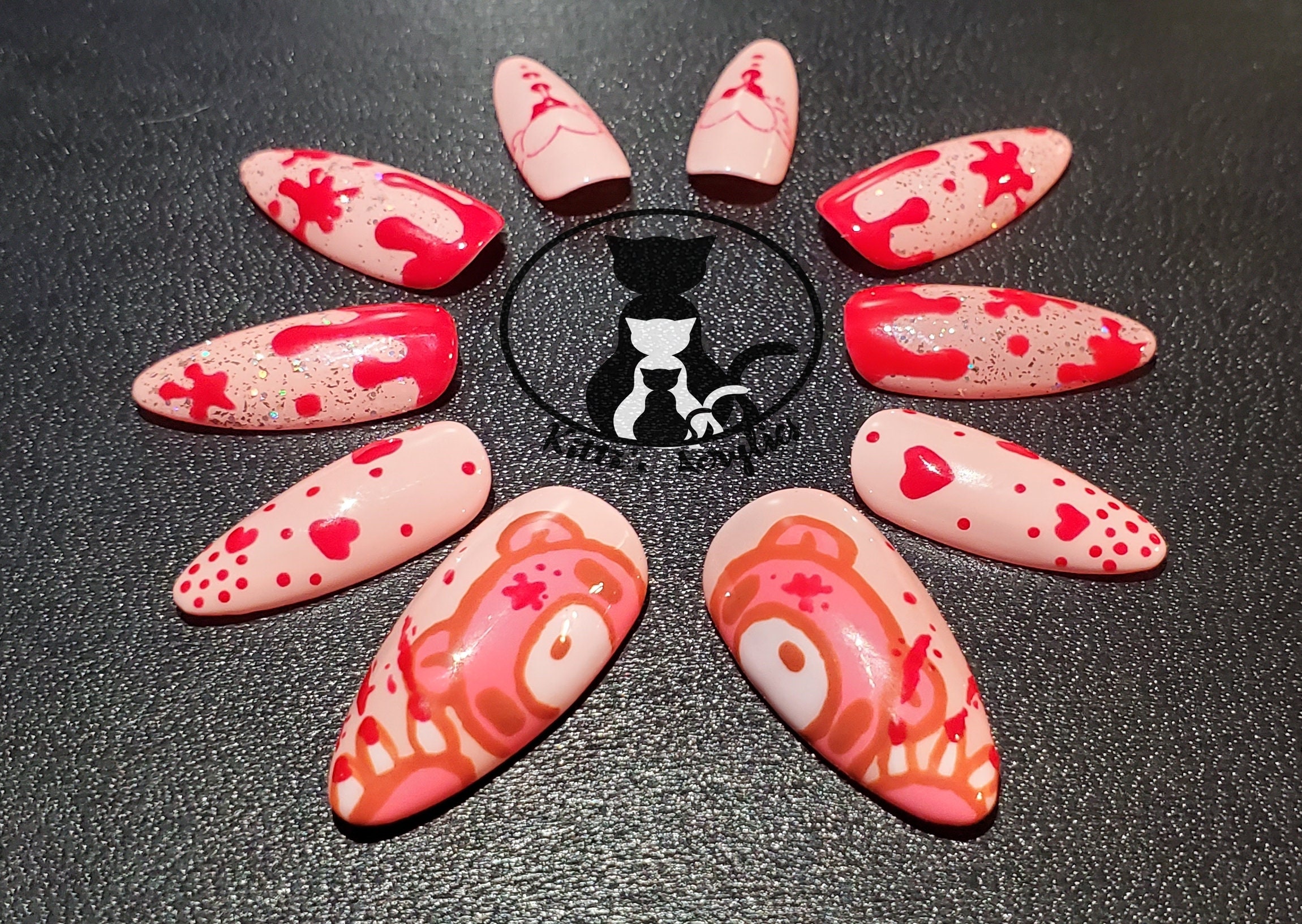 Gloomy Bear Inspired Bloody Pink Press On Nails Glue On Etsy Finland