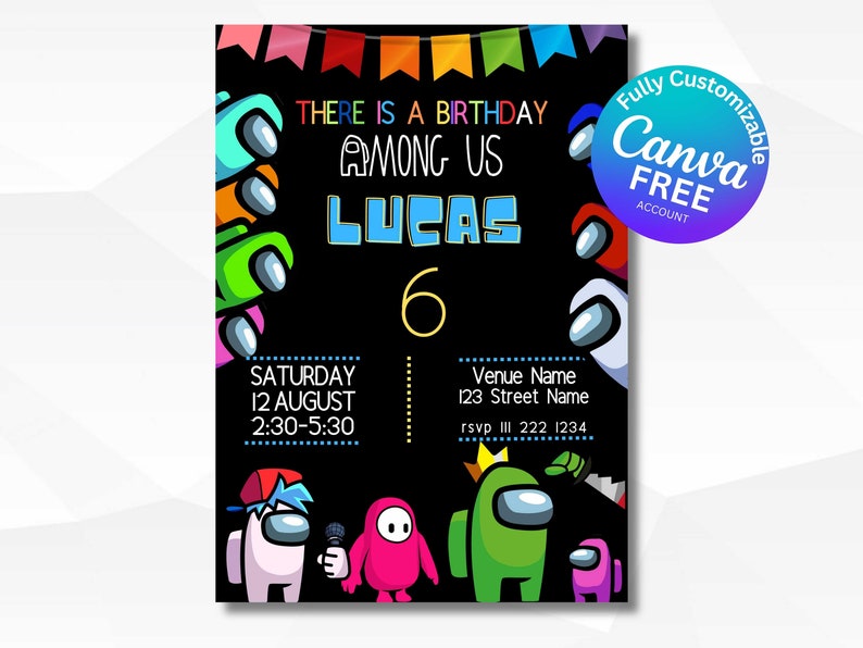 Among us birthday party invitation digital invitation kids etsy