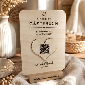 Digitales Gästebuch Hochzeit aus Holz mit QR Code | Personalisiertes Hochzeitsgästebuch | Alternative zum Gästebuch | Wedding Guest Book