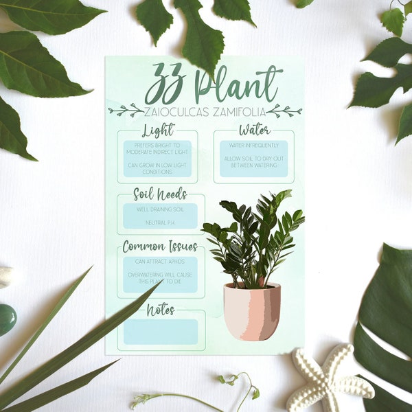 Plant Care Card | Plant Needs Image | Plant Information | ZZ Plant | Zanzibar Gem