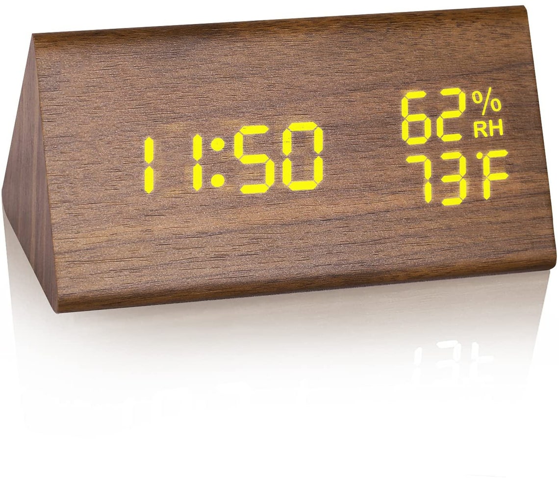 Wood Digital Alarm Clock Led Time Display Wooden Digital Desk Etsy