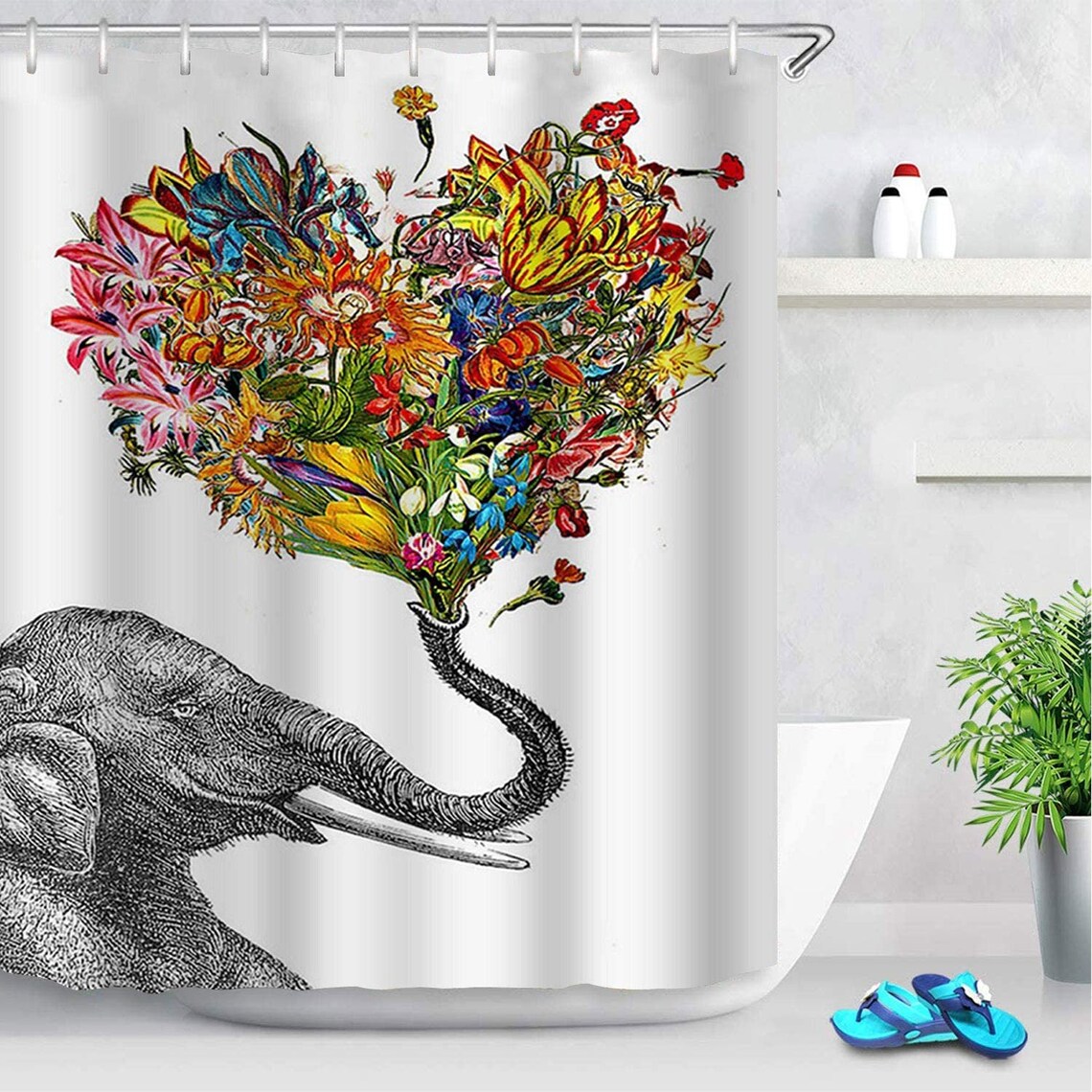 Elephant Shower Curtains Bohemian Print Design Waterproof Etsy