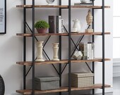 4 Shelves D Khat Iron Etagere Bookcase Fit Perfectly in The Living Room, Entryway, Bedroom, Kitchen Durable Anti-tip Kit