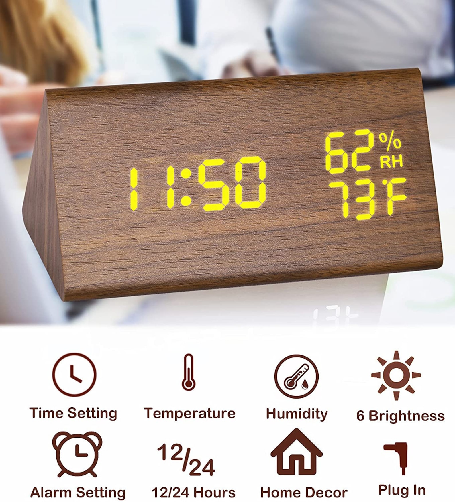 Wood Digital Alarm Clock Led Time Display Wooden Digital Desk Etsy