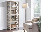 Sand Solid Wood Etagere Bookcase Adds a Layer of Sturdy, Handcrafted Quality to your Home or Office Space with its Subtle X-Shaped