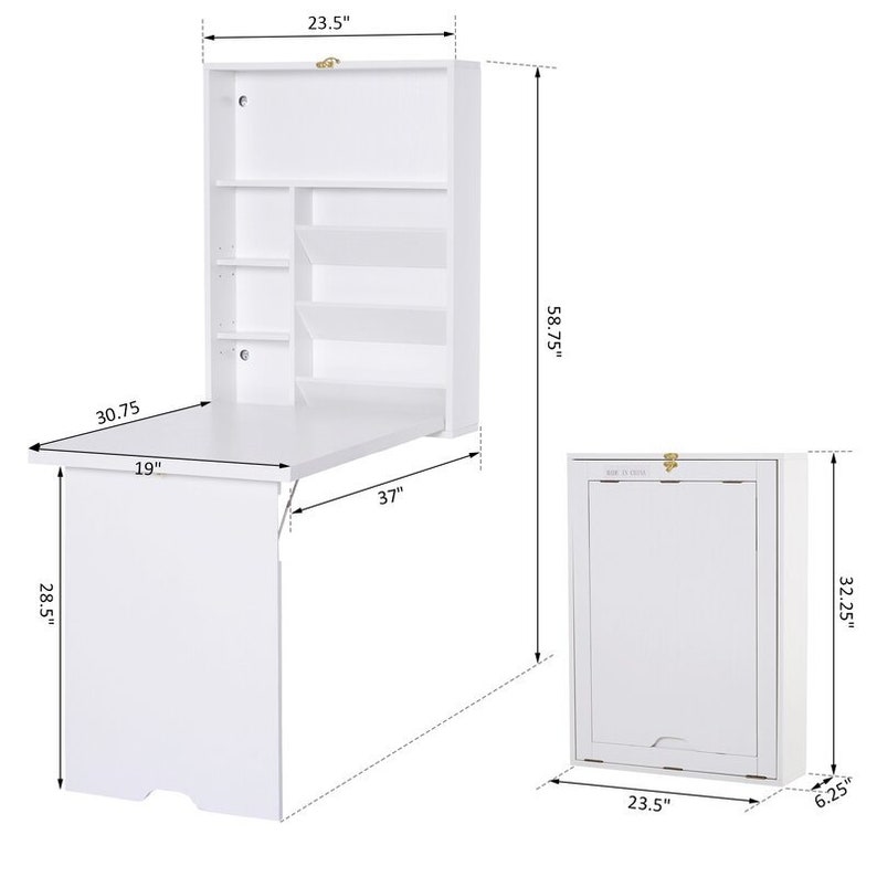 White Floating Desk With Hutch Foldout Desk Empty Spot Into Etsy Australia
