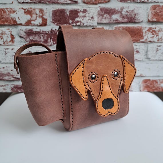 Hand-Painted Leather Dog Crossbody Bag – Unique Brown Dog Face Crossbody Bag display picture 1