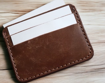 Portefeuille en cuir minimaliste Slim Card Holder, Portefeuille en cuir compact pour hommes, Cadeau pour lui Cadeau pour elle, Porte-cartes en cuir cousu à la main