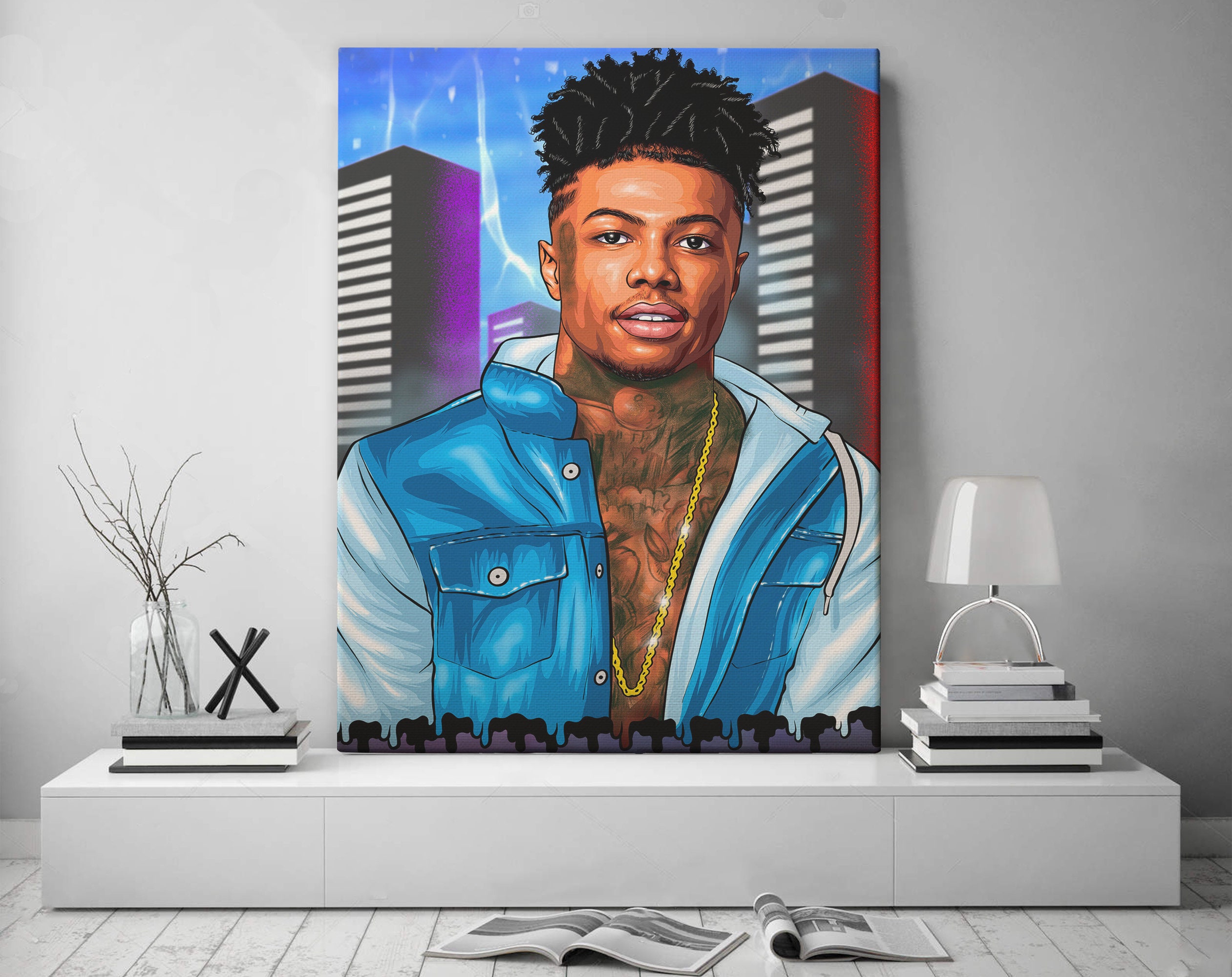 Blueface Custom Canvas Rapper Unframed Canvas Thotiana Etsy