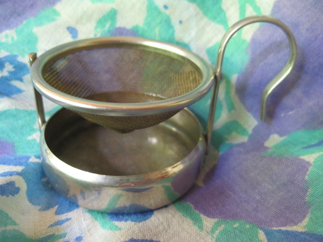 Tea Strainer With Drip Tray Stainless Steel Vintage Etsy