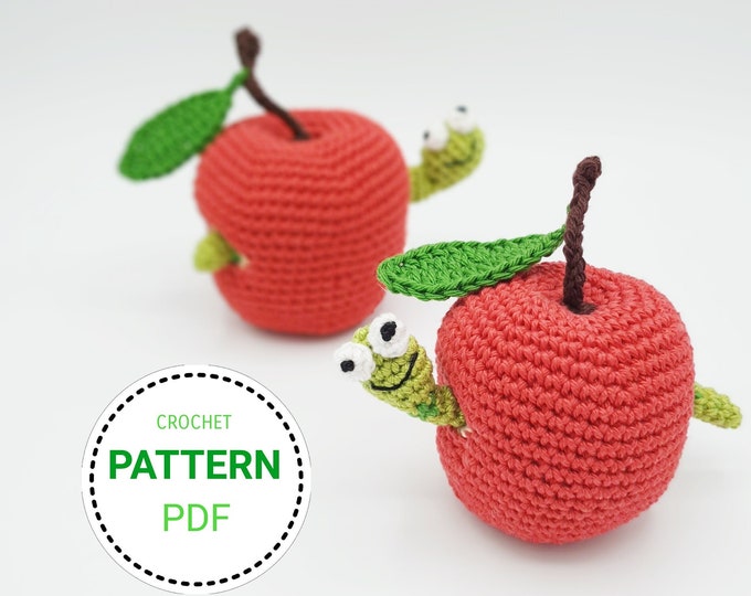 2 Sizes Amigurumi Cute Little Caterpillar inside Apple  | Crochet Pattern PDF