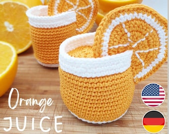 Crochet Glass Of Orange Juice With a Slice Orange (2 Sizes) | Amigurumi Play Food Crochet Pattern PDF