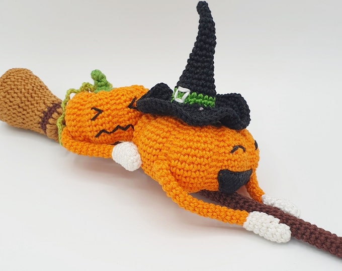 Funny Halloween PUMPKINS on a Witch Broom | Halloween Crochet Pattern PDF