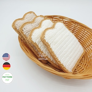 Bread slice, toast bread slice for children&#39;s kitchen, shop accessories crochet pattern (ENG & DEU) PDF file Instant download
