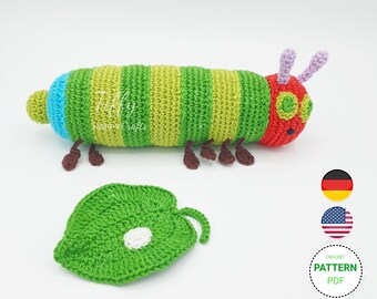 Little Simple Caterpillar with Leaf and Egg – Crochet Pattern PDF in English & German | Amigurumi Toy | DIY Learning Set