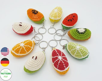 Fruit slices keychain crochet pattern (EN&DE) PDF file Instant download