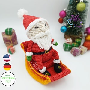 The cool little Santa Claus with sleigh crochet pattern (EN&DE) PDF file | Instant download