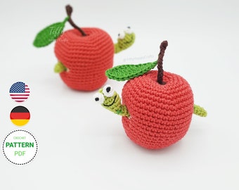 The cute worm in the apple crochet pattern (EN&DE) PDF file | Instant download