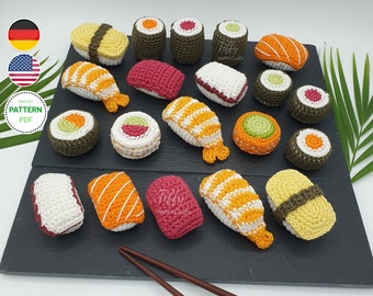 Small sushi set for children's kitchen shop accessories crochet pattern (EN&DE) PDF file Instant download