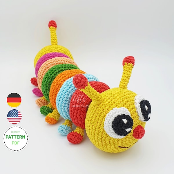 Tiffy the cute caterpillar stacking tower crochet pattern (EN&DE) PDF file Instant download